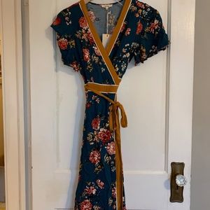 In Loom Green Floral Wrap Dress new with tags small